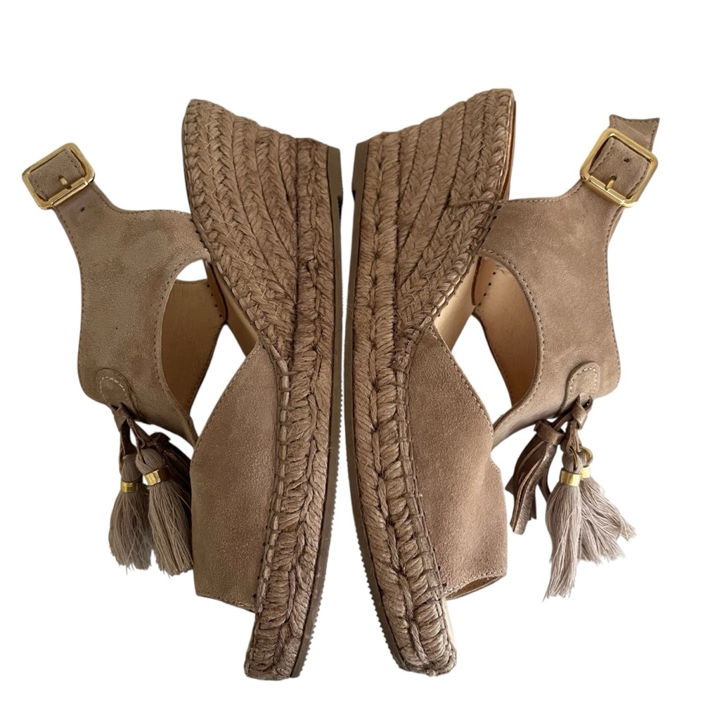 Kanna Tan Suede Wedge Sandals with Kiltie Tassel Detail 39(8.5) NEW - Picture 7 of 9